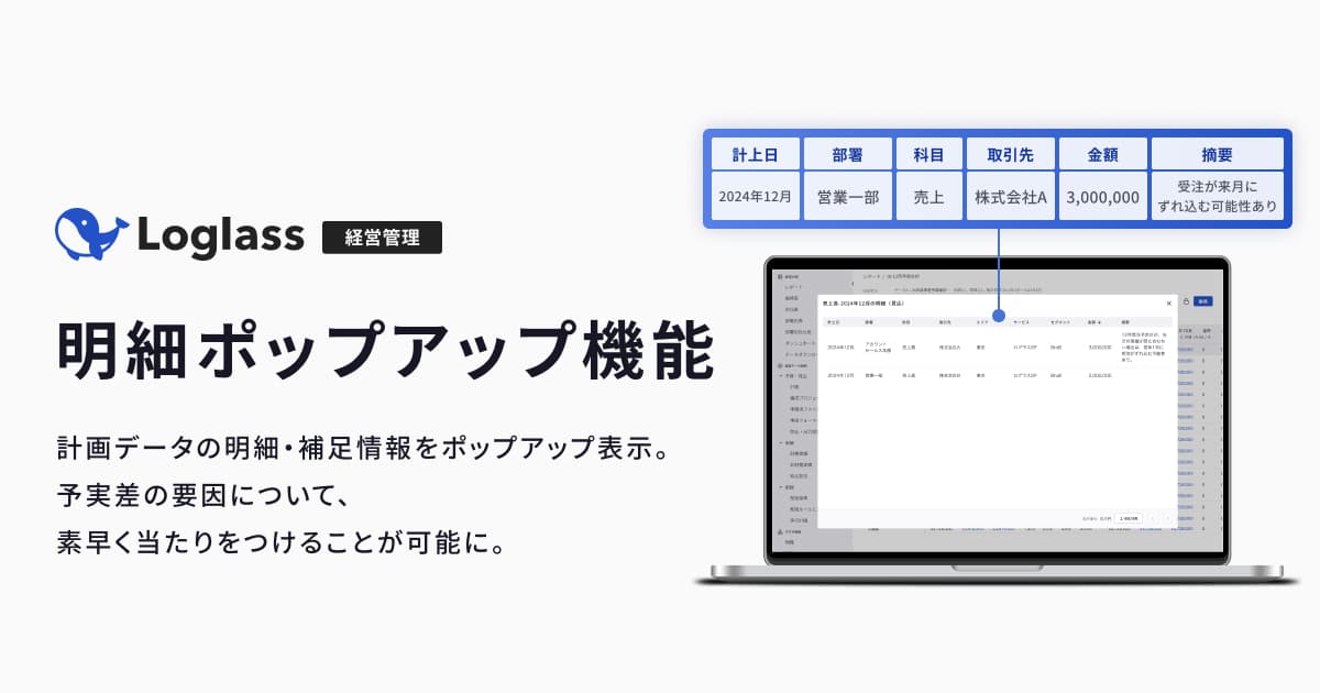 クラウド経営管理システム「Loglass」が、 計画データの「明細ポップアップ機能」を提供開始